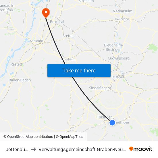 Jettenburg to Verwaltungsgemeinschaft Graben-Neudorf map
