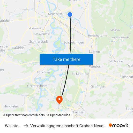 Wallstadt to Verwaltungsgemeinschaft Graben-Neudorf map