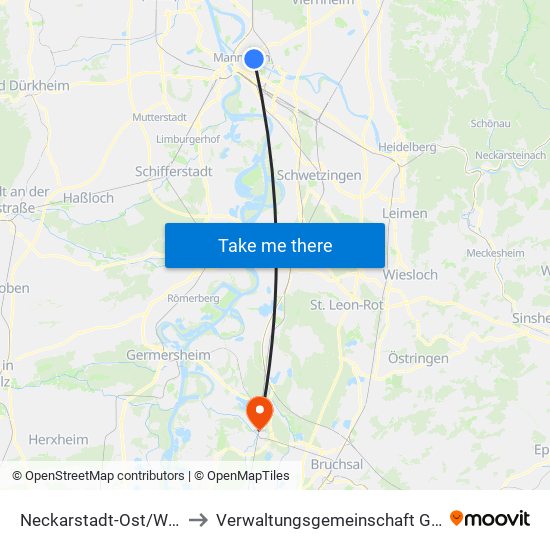 Neckarstadt-Ost/Wohlgelegen to Verwaltungsgemeinschaft Graben-Neudorf map