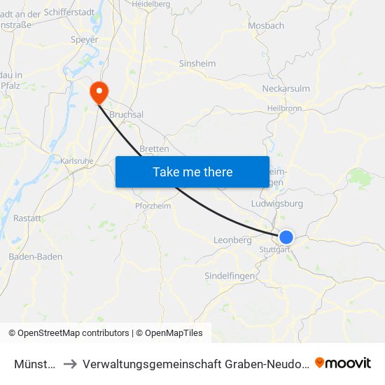 Münster to Verwaltungsgemeinschaft Graben-Neudorf map