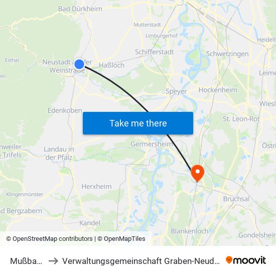 Mußbach to Verwaltungsgemeinschaft Graben-Neudorf map