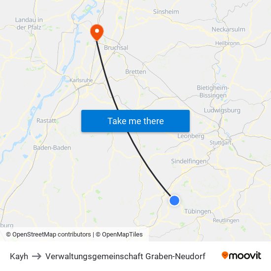 Kayh to Verwaltungsgemeinschaft Graben-Neudorf map