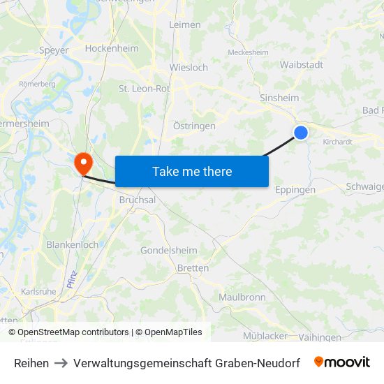 Reihen to Verwaltungsgemeinschaft Graben-Neudorf map