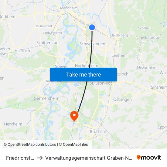 Friedrichsfeld to Verwaltungsgemeinschaft Graben-Neudorf map