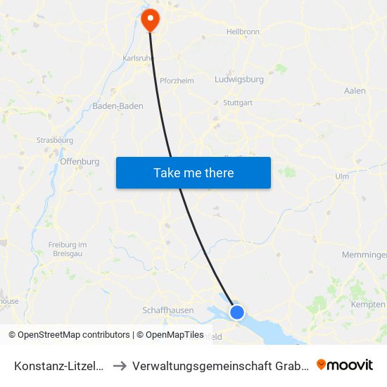 Konstanz-Litzelstetten to Verwaltungsgemeinschaft Graben-Neudorf map