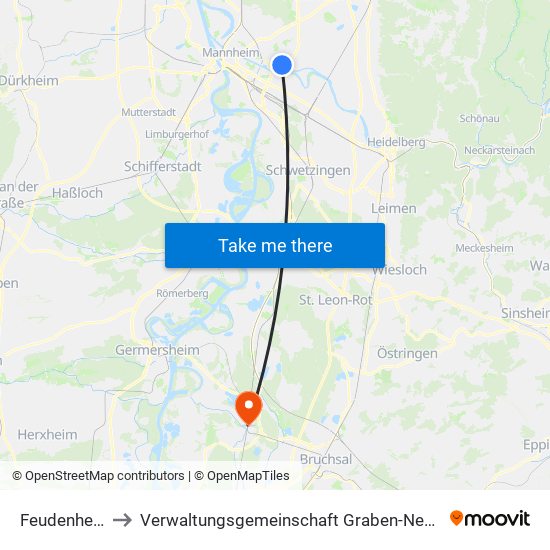 Feudenheim to Verwaltungsgemeinschaft Graben-Neudorf map