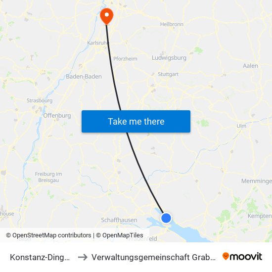 Konstanz-Dingelsdorf to Verwaltungsgemeinschaft Graben-Neudorf map