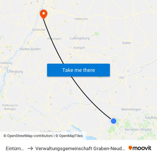Eintürnen to Verwaltungsgemeinschaft Graben-Neudorf map