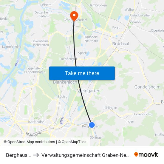 Berghausen to Verwaltungsgemeinschaft Graben-Neudorf map