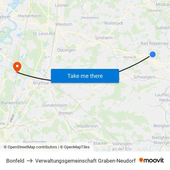 Bonfeld to Verwaltungsgemeinschaft Graben-Neudorf map