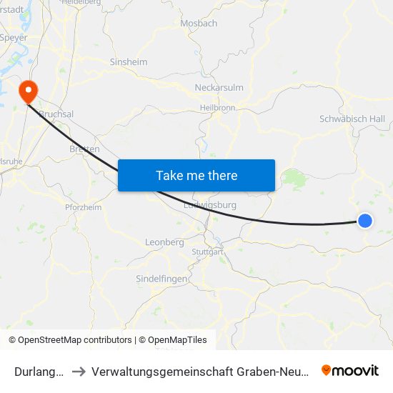 Durlangen to Verwaltungsgemeinschaft Graben-Neudorf map