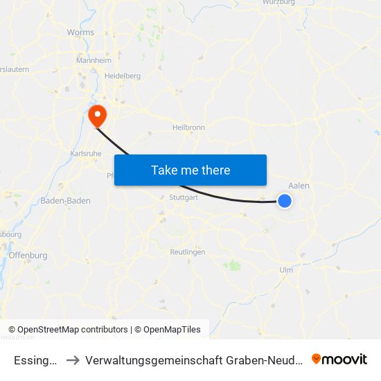 Essingen to Verwaltungsgemeinschaft Graben-Neudorf map