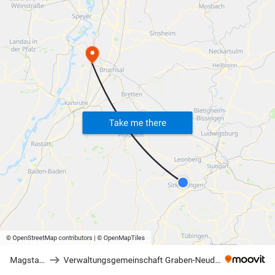 Magstadt to Verwaltungsgemeinschaft Graben-Neudorf map