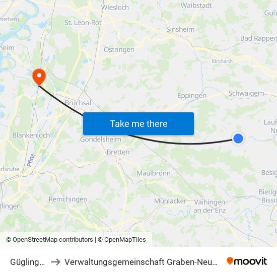 Güglingen to Verwaltungsgemeinschaft Graben-Neudorf map