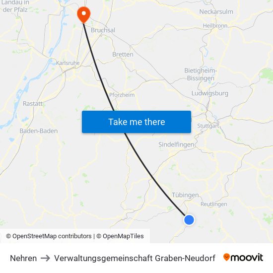 Nehren to Verwaltungsgemeinschaft Graben-Neudorf map