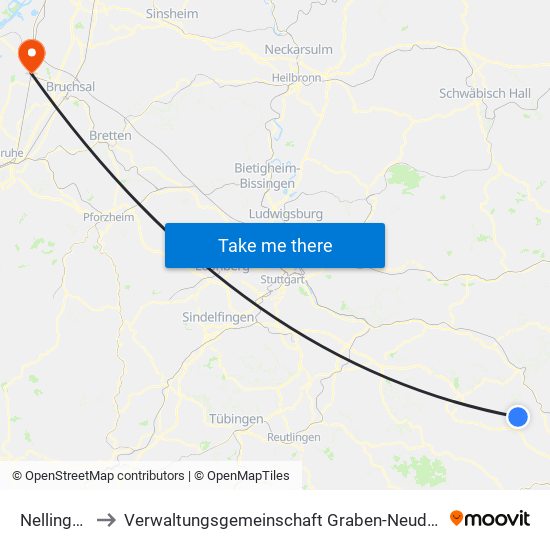 Nellingen to Verwaltungsgemeinschaft Graben-Neudorf map
