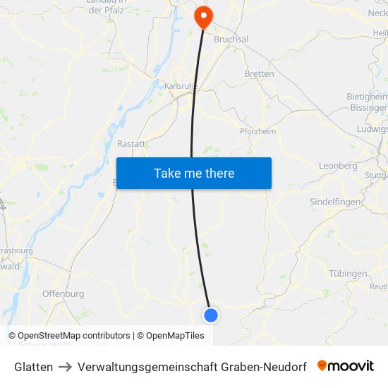 Glatten to Verwaltungsgemeinschaft Graben-Neudorf map