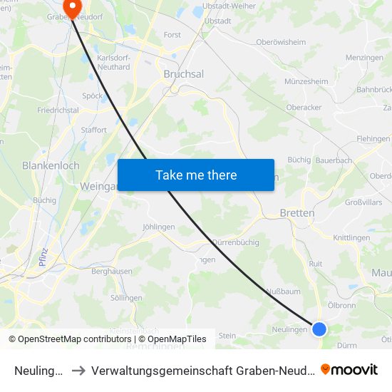Neulingen to Verwaltungsgemeinschaft Graben-Neudorf map
