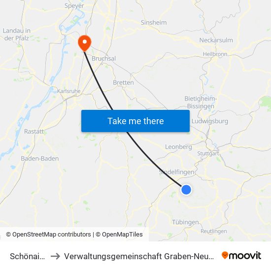 Schönaich to Verwaltungsgemeinschaft Graben-Neudorf map