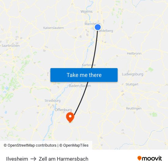 Ilvesheim to Zell am Harmersbach map