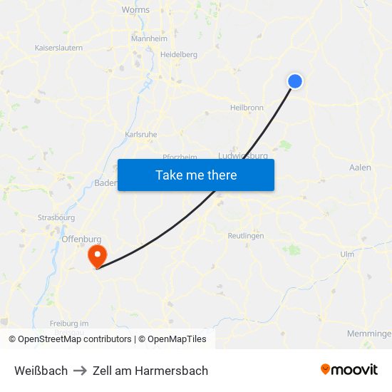 Weißbach to Zell am Harmersbach map