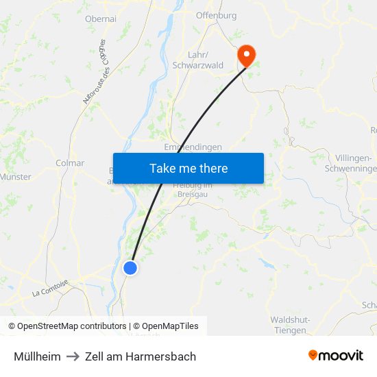 Müllheim to Zell am Harmersbach map