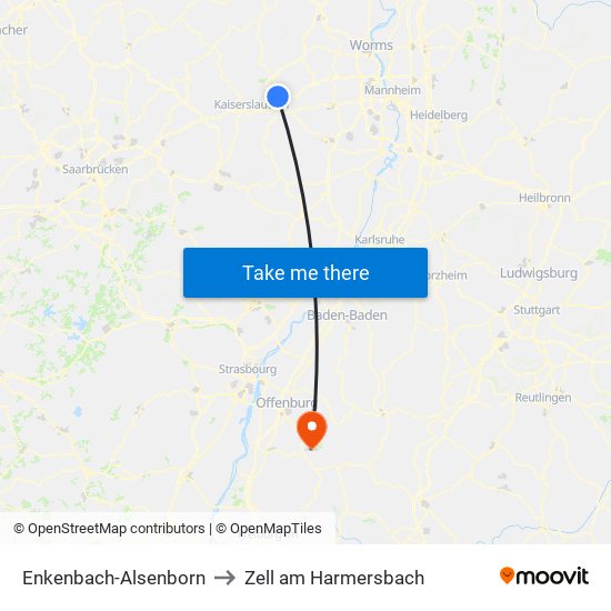 Enkenbach-Alsenborn to Zell am Harmersbach map