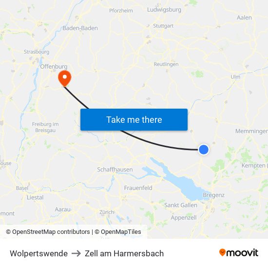 Wolpertswende to Zell am Harmersbach map