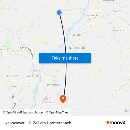 Kapsweyer to Zell am Harmersbach map