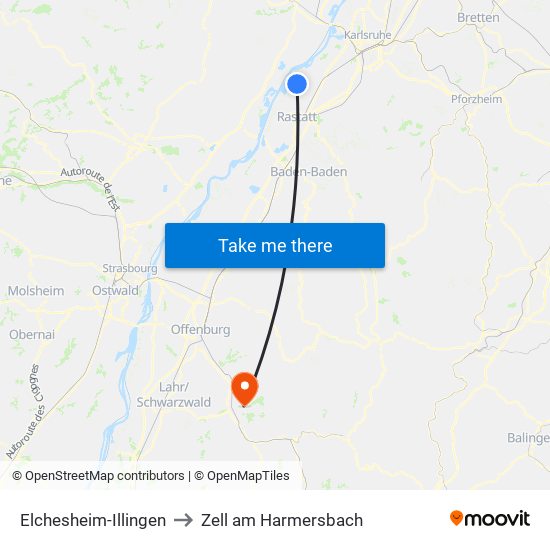 Elchesheim-Illingen to Zell am Harmersbach map