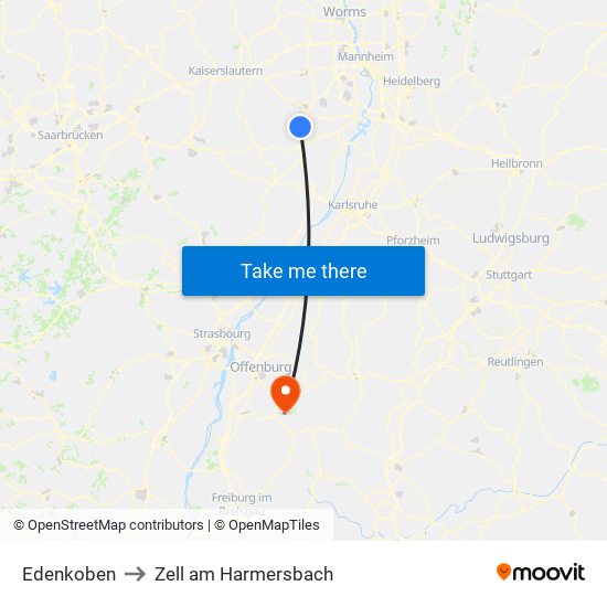 Edenkoben to Zell am Harmersbach map