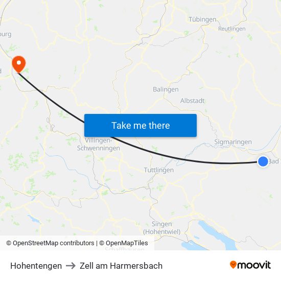 Hohentengen to Zell am Harmersbach map