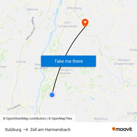 Sulzburg to Zell am Harmersbach map