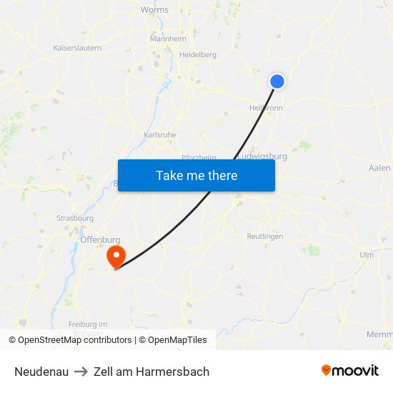 Neudenau to Zell am Harmersbach map