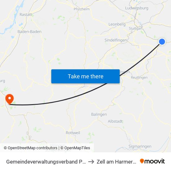 Gemeindeverwaltungsverband Plochingen to Zell am Harmersbach map
