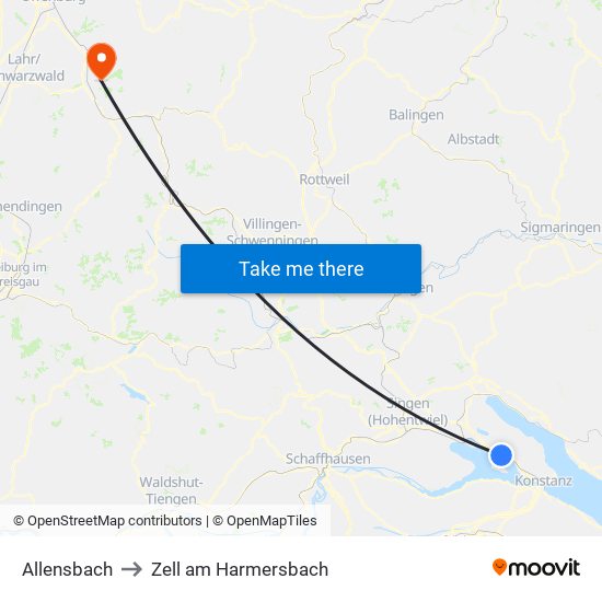 Allensbach to Zell am Harmersbach map