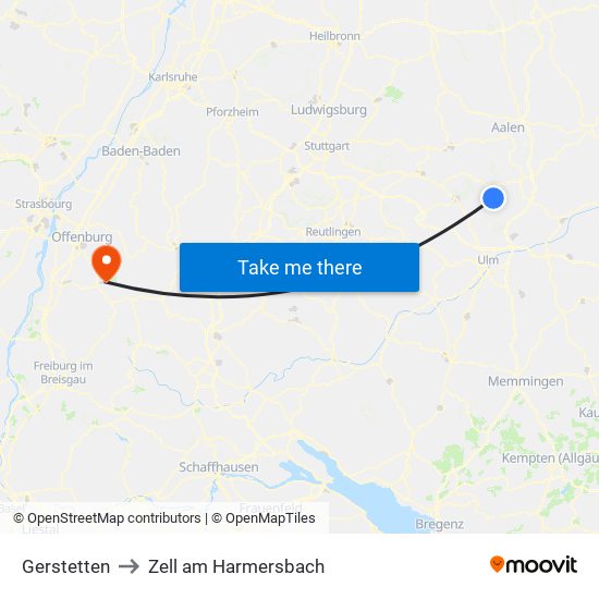 Gerstetten to Zell am Harmersbach map