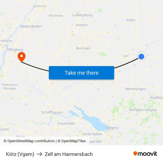 Kötz (Vgem) to Zell am Harmersbach map