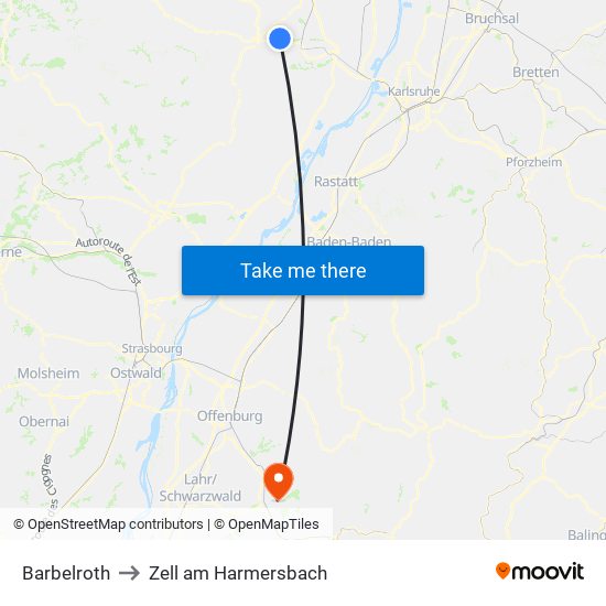 Barbelroth to Zell am Harmersbach map