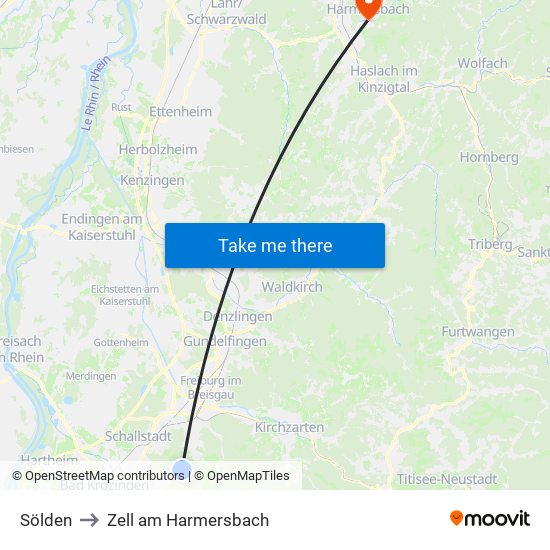 Sölden to Zell am Harmersbach map