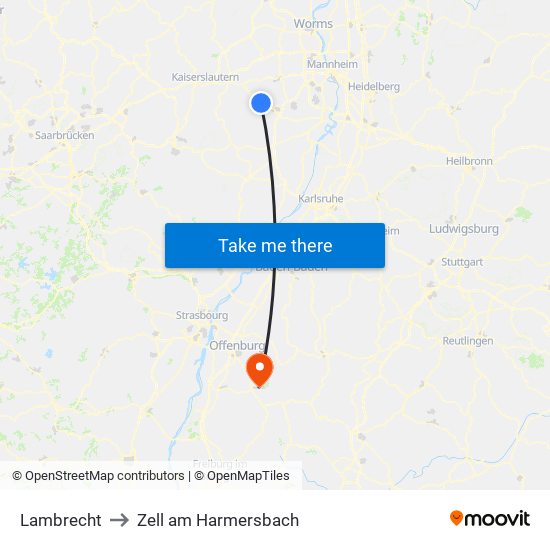 Lambrecht to Zell am Harmersbach map