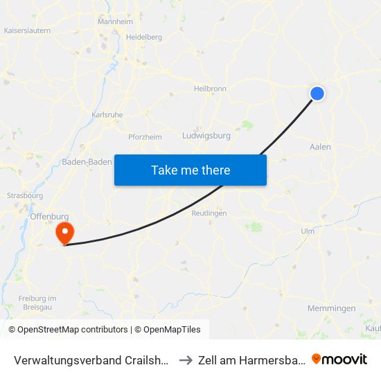 Verwaltungsverband Crailsheim to Zell am Harmersbach map