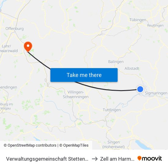 Verwaltungsgemeinschaft Stetten am Kalten Markt to Zell am Harmersbach map