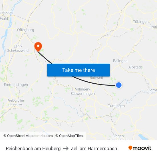 Reichenbach am Heuberg to Zell am Harmersbach map