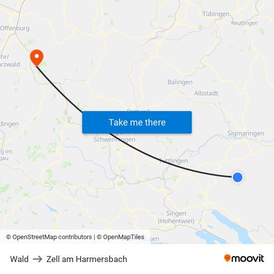 Wald to Zell am Harmersbach map