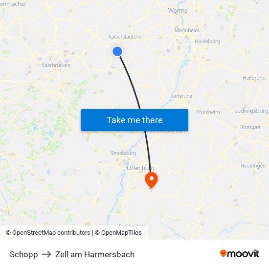 Schopp to Zell am Harmersbach map