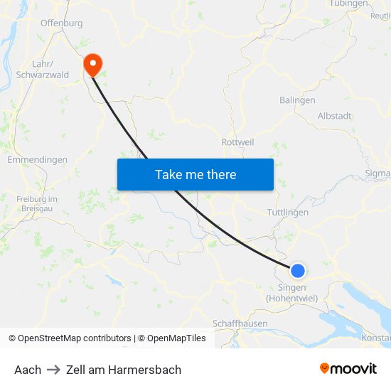 Aach to Zell am Harmersbach map