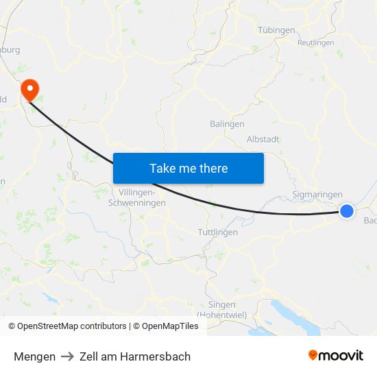 Mengen to Zell am Harmersbach map