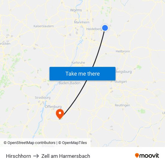 Hirschhorn to Zell am Harmersbach map