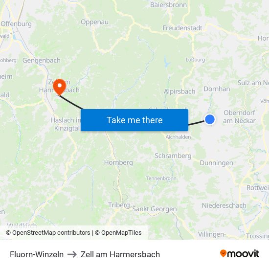 Fluorn-Winzeln to Zell am Harmersbach map